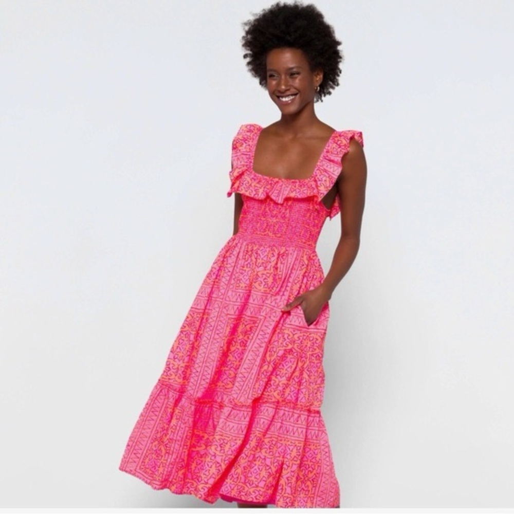 NWT Vineyard Vines Smocked Ruffle Maxi Dress size L